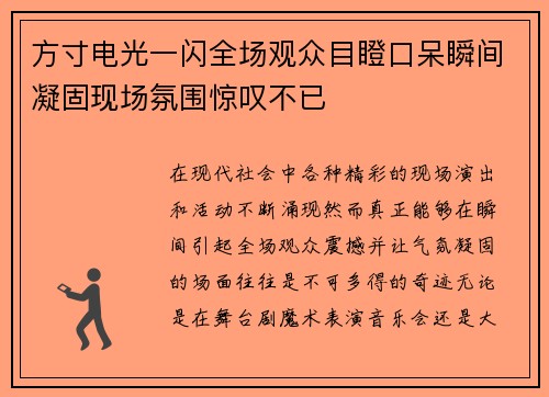 方寸电光一闪全场观众目瞪口呆瞬间凝固现场氛围惊叹不已